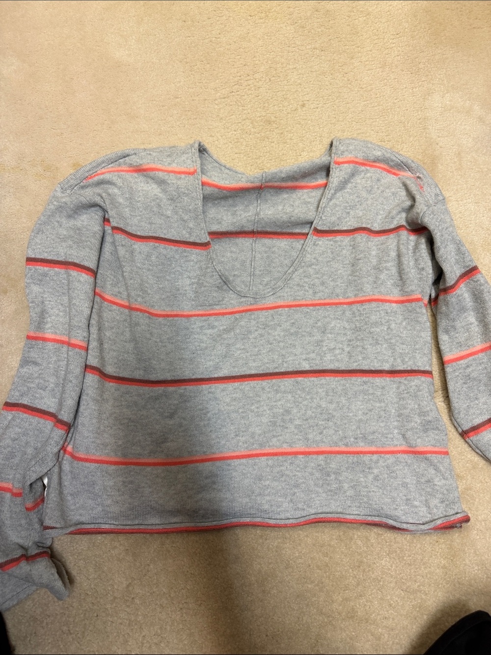 Free people crop Gray Knit Sweater with Coral Stripes